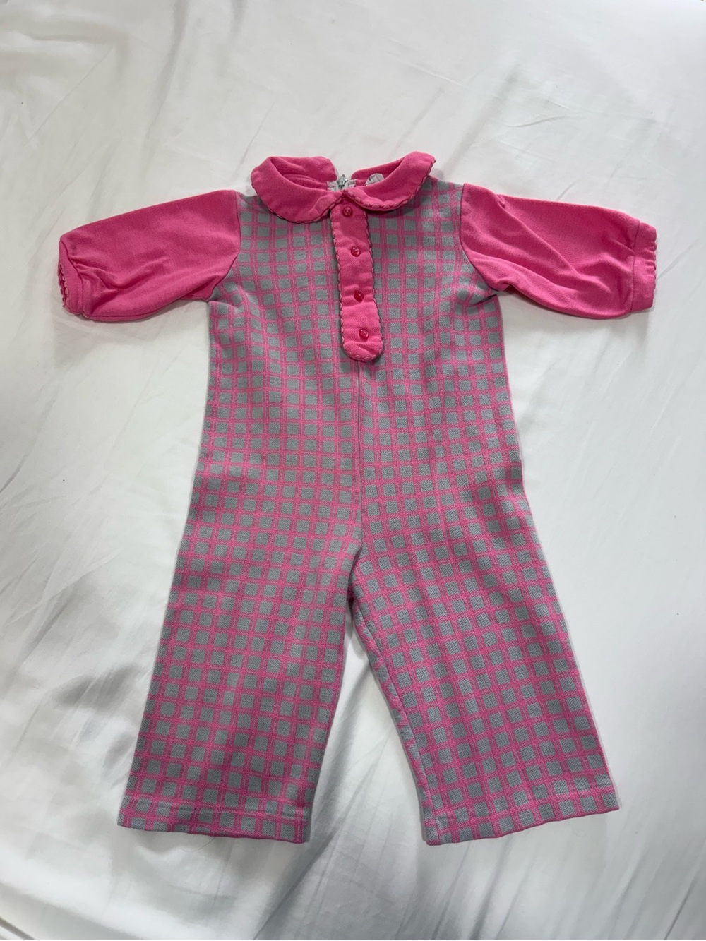 Vintage Carters 2T romper checkered grey and pink collared